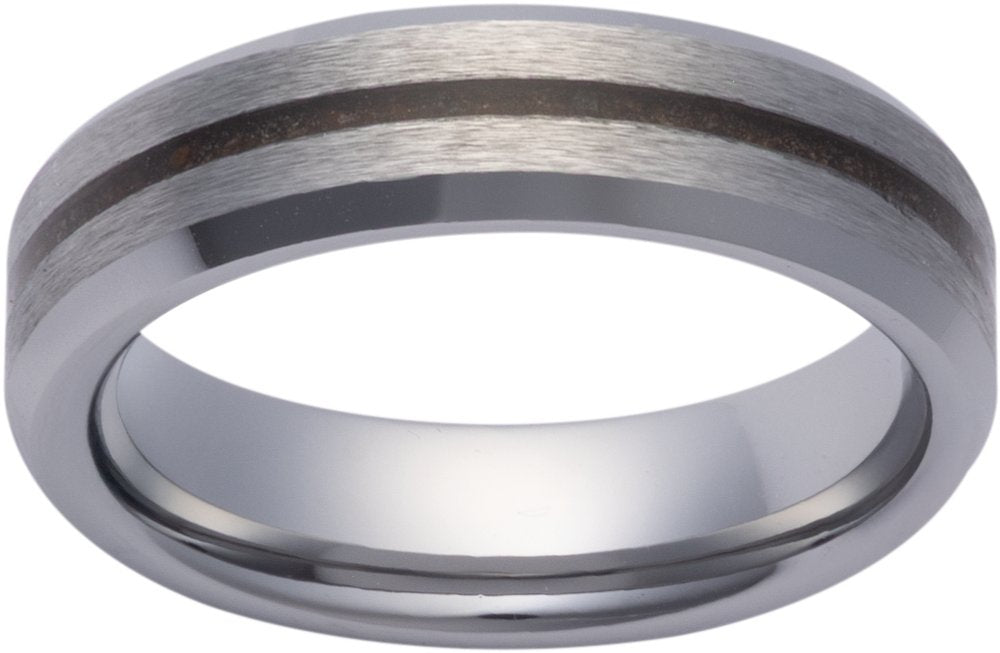 Tungsten 6 mm Crushed Red Dino Inlay Comfort-Fit Beveled-Edge Band with Satin Finish Size 9