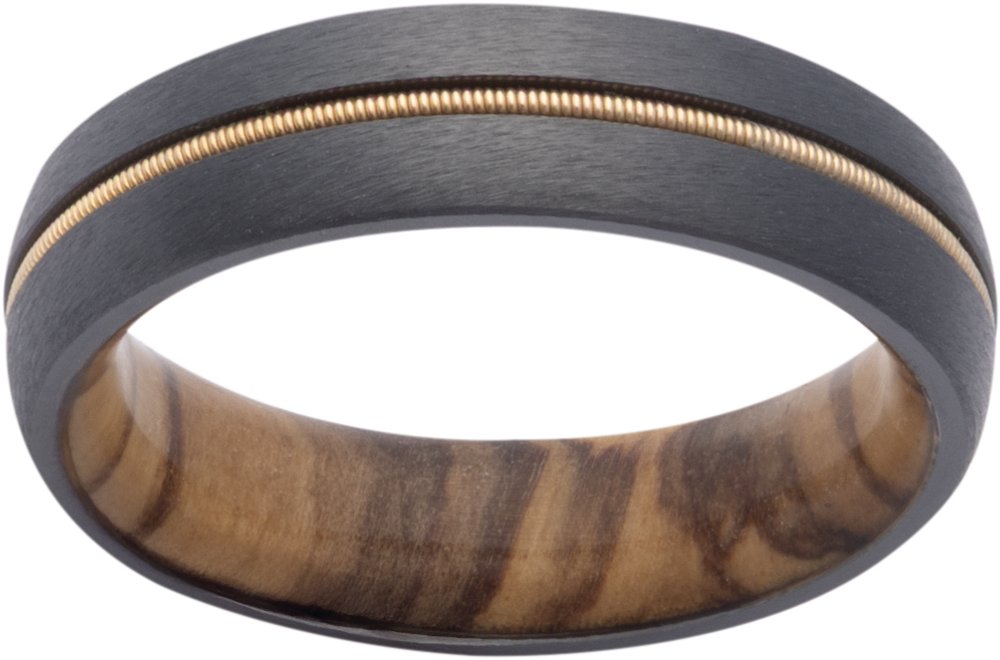 Zirconium 6 mm Guitar String Inlay & Olive Wood Sleeve Comfort-Fit Half Round Band Size 9
