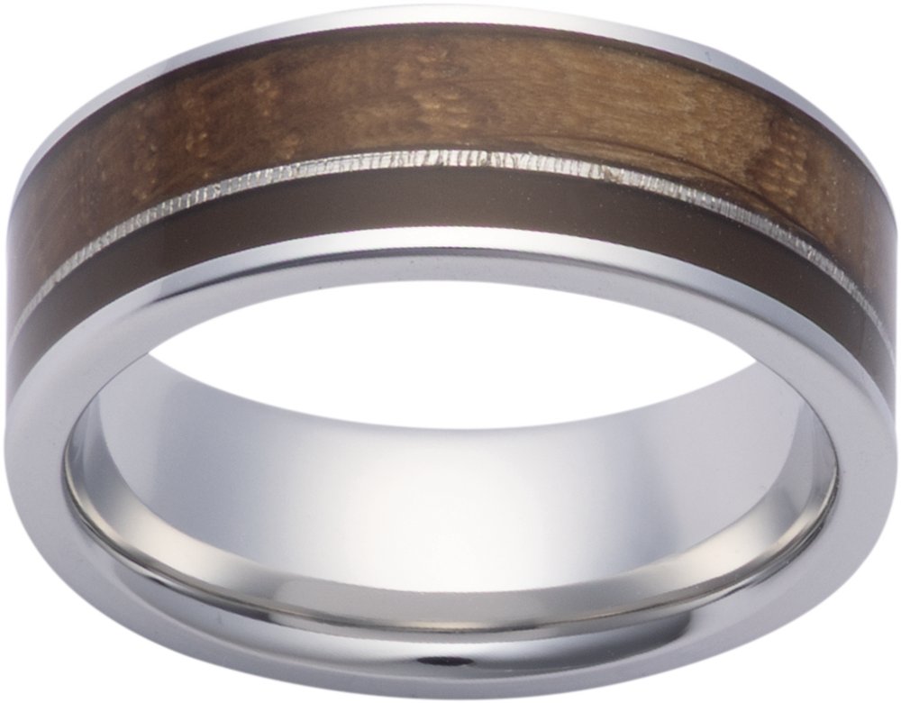 Cobalt 8 mm Whiskey Barrel Wood & Brown Epoxy Inlay Comfort-Fit Flat Comfort-Fit Band Size 8