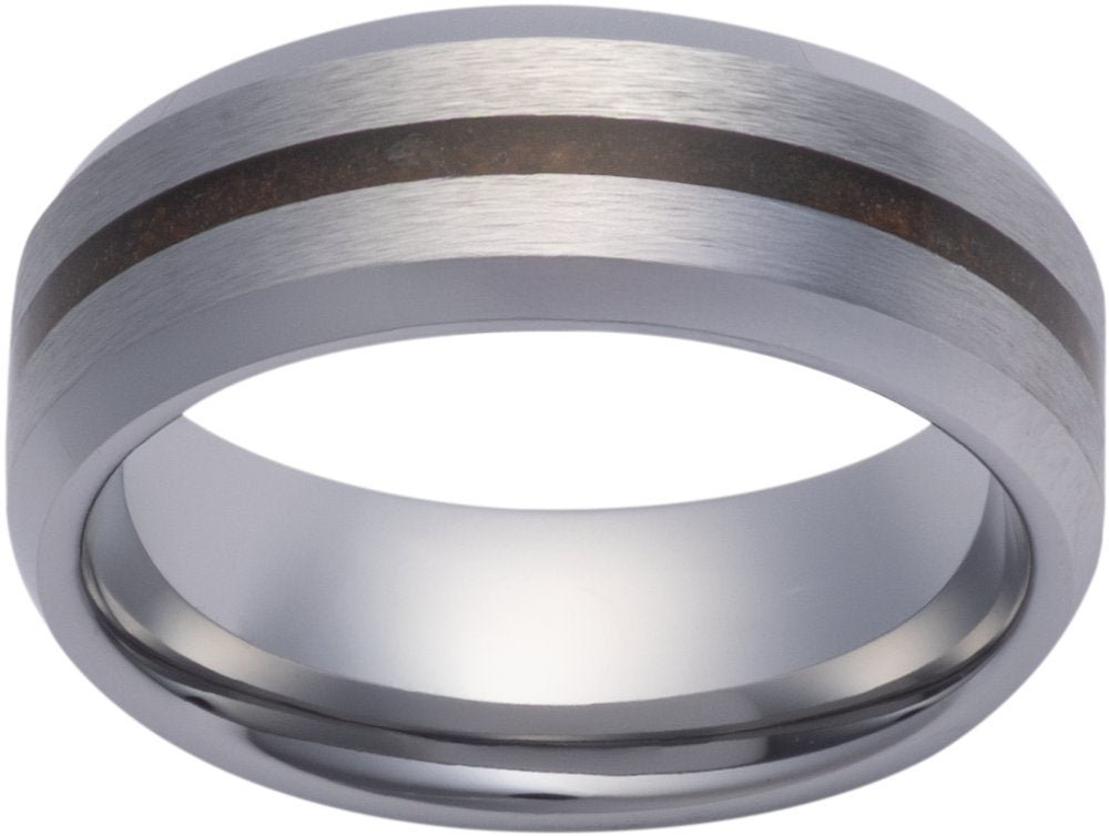 Tungsten 8 mm Crushed Red Dino Inlay Comfort-Fit Beveled-Edge Band with Satin Finish Size 8