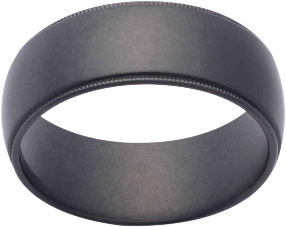 Zirconium 8 mm 8MM Zirconium Euro-Dome Step Edge with Milgrain Edges and Vintage Finish Size 7