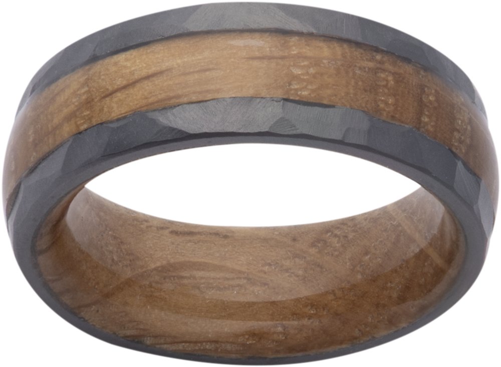Zirconium 8 mm Whiskey Barrel Wood Inlay & Interior Sleeve Comfort-Fit Half-Round Band Size 8