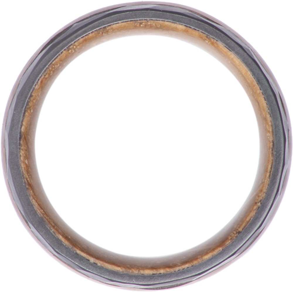 Zirconium 8 mm Whiskey Barrel Wood Inlay & Interior Sleeve Comfort-Fit Half-Round Band Size 8