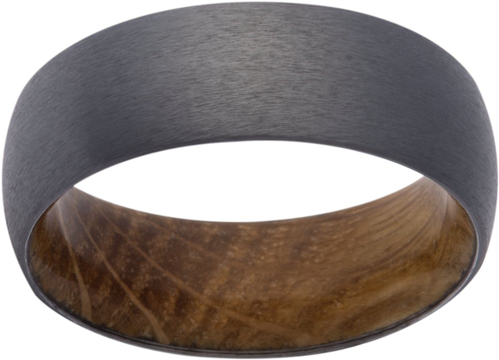 Zirconium 8 mm Whiskey Barrel Wood Interior Sleeve Comfort-Fit Half-Round Band Size 8