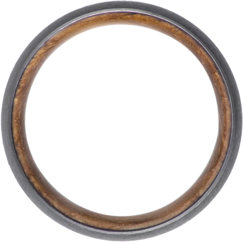 Zirconium 8 mm Whiskey Barrel Wood Interior Sleeve Comfort-Fit Half-Round Band Size 8