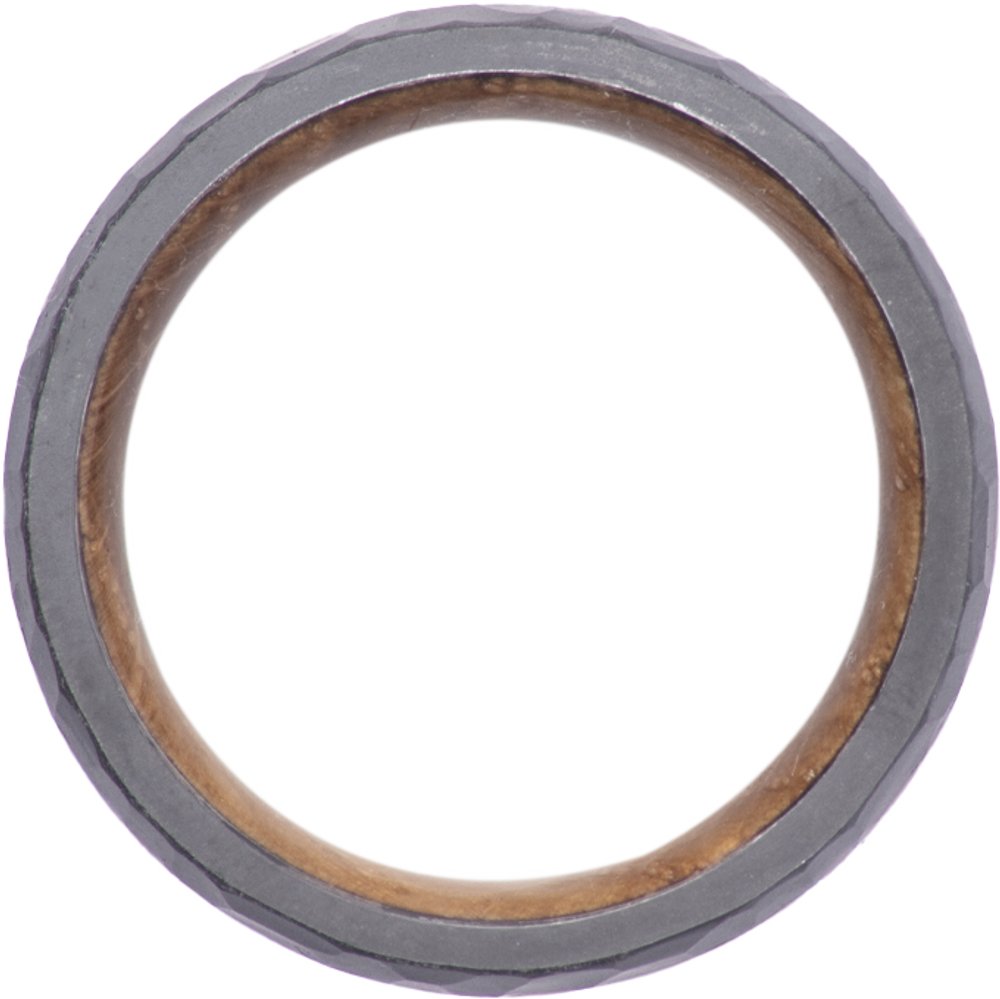 Zirconium 6 mm Whiskey Barrel Wood Inlay & Interior Sleeve Comfort-Fit Half-Round Band Size 8