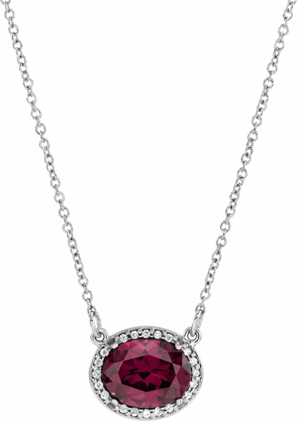 14K White Natural Rhodolite Garnet & .04 CTW Natural Diamond 16 1/2" Necklace