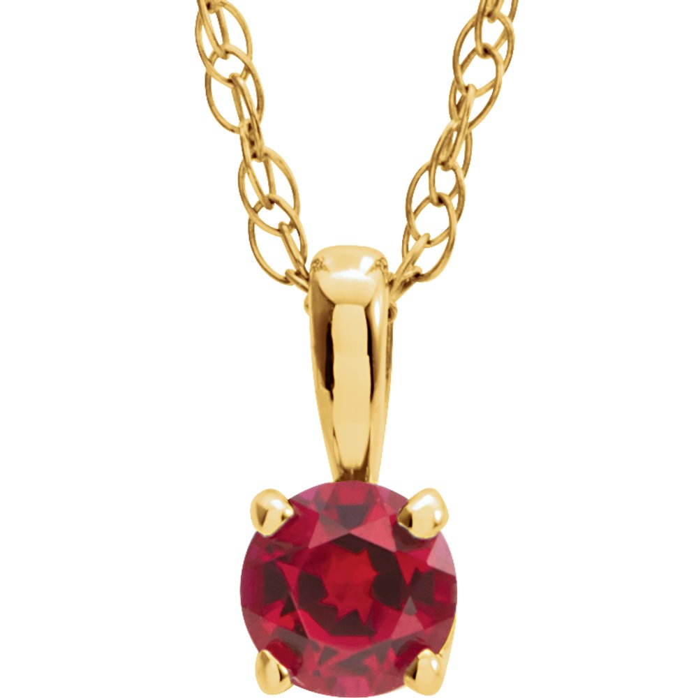 14K Yellow Gold 3 mm Imitation Ruby Youth Solitaire 14" Necklace