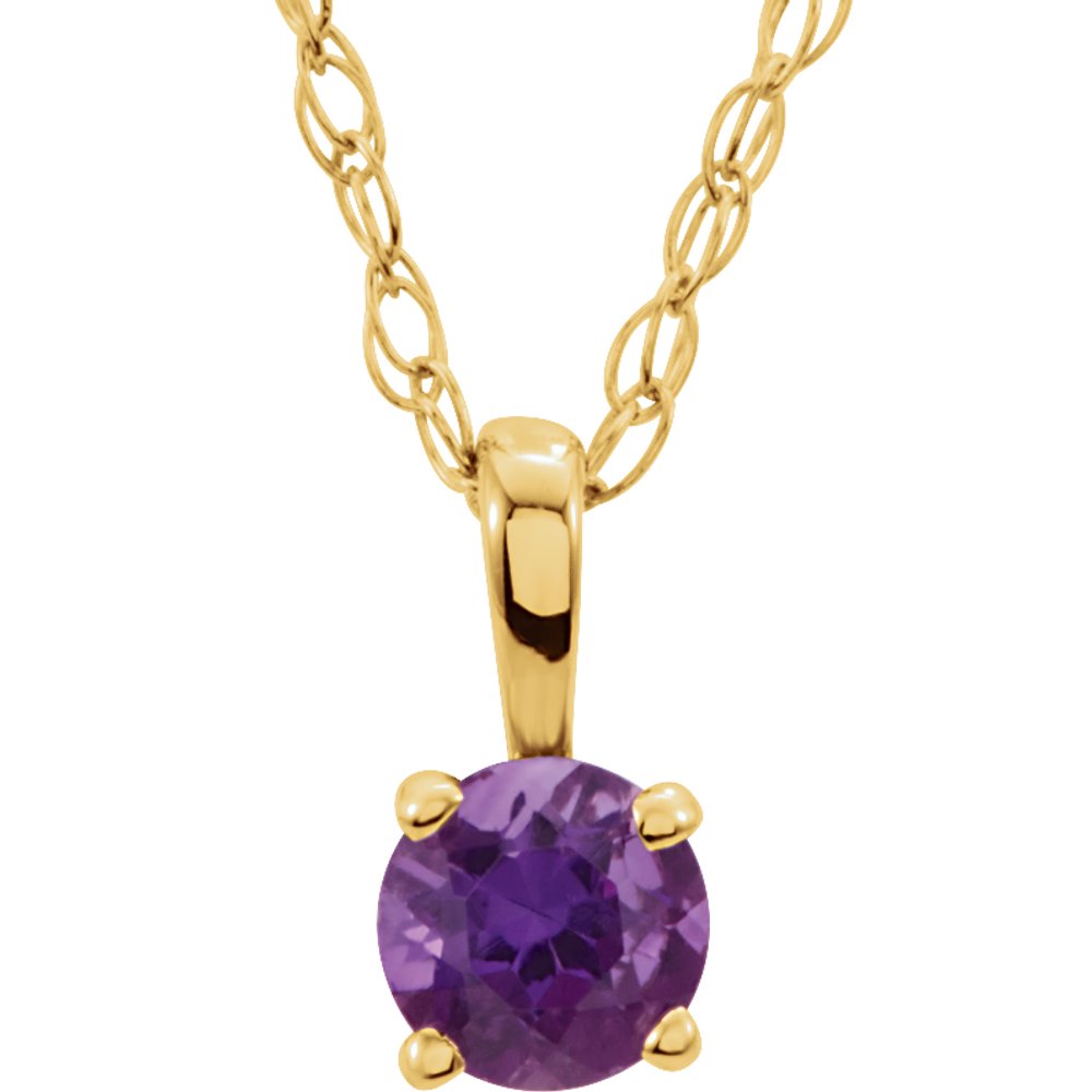 14K Yellow Gold 3 mm Imitation Amethyst Youth Solitaire 14" Necklace