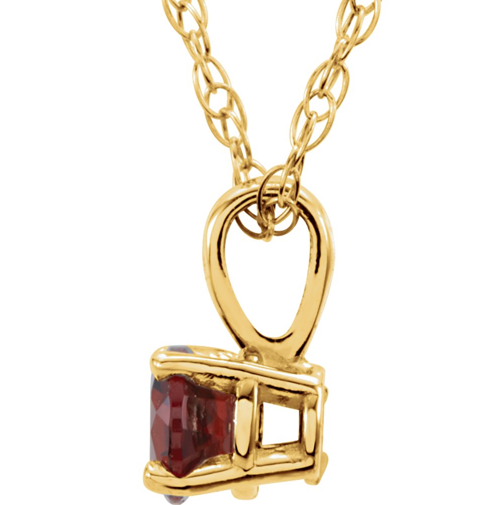 14K Yellow Gold 3 mm Natural Mozambique Garnet Youth Solitaire 14" Necklace