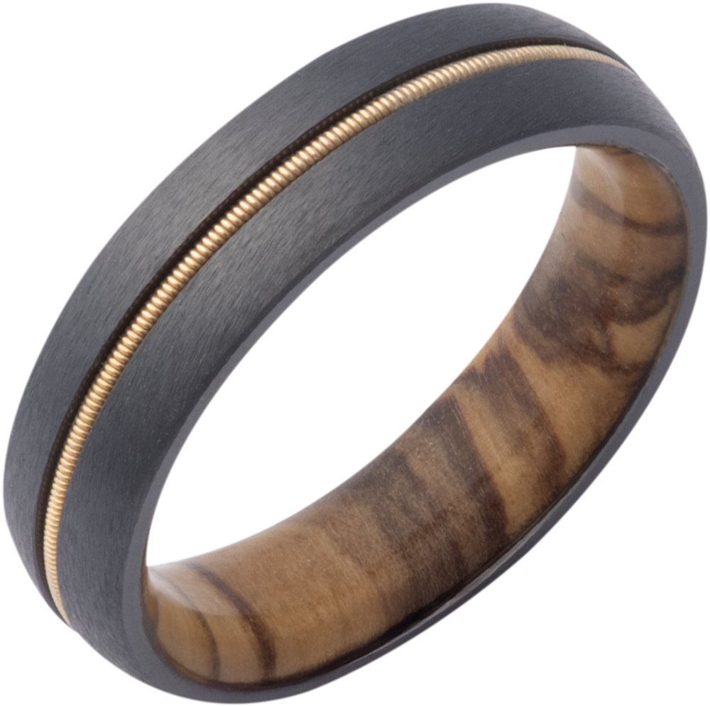 Zirconium 6 mm Guitar String Inlay & Olive Wood Sleeve Comfort-Fit Half Round Band Size 9