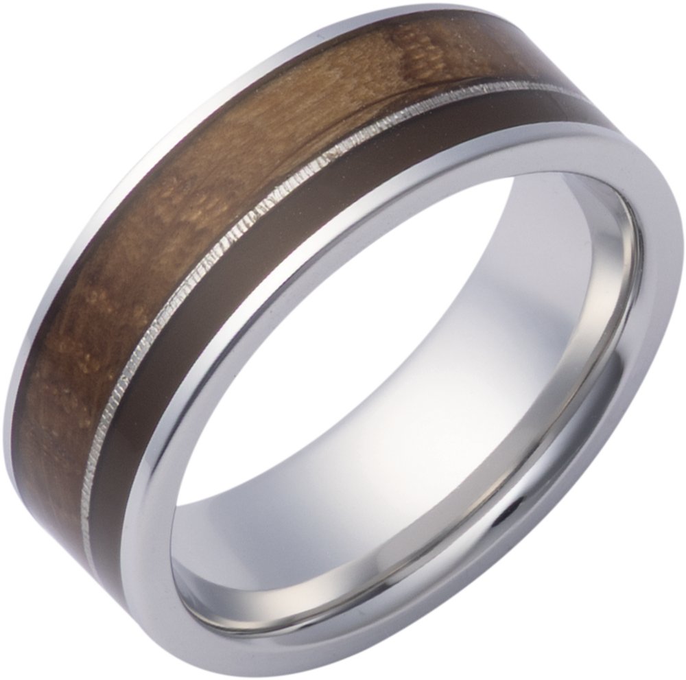 Cobalt 8 mm Whiskey Barrel Wood & Brown Epoxy Inlay Comfort-Fit Flat Comfort-Fit Band Size 8