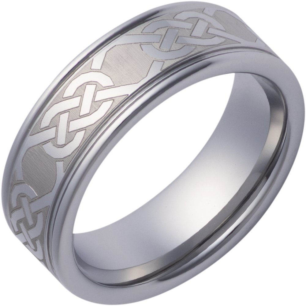Tungsten 8 mm Engraved Celtic-Inspired Knot Comfort-Fit Band with Satin Finish Size 8