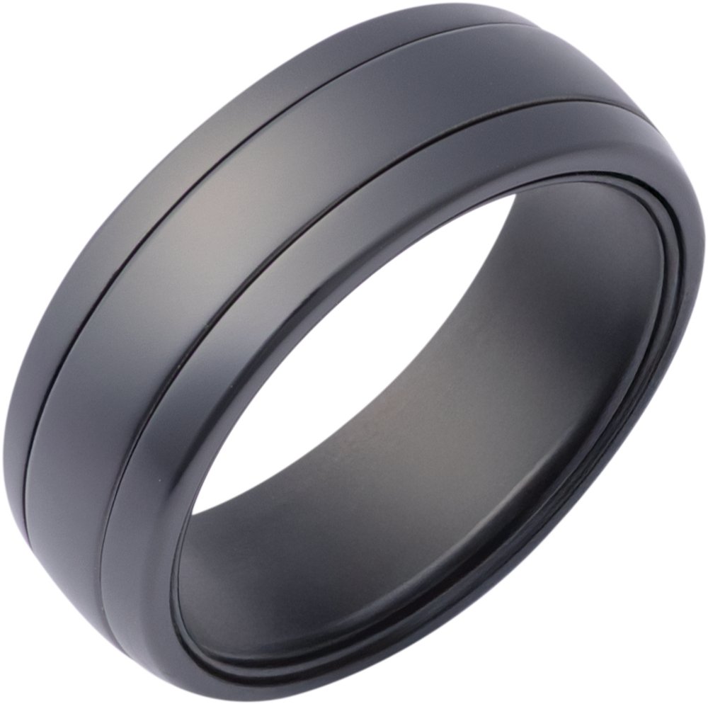 Zirconium 8 mm Spinner Inlay Comfort-Fit Half-Round Band Size 8