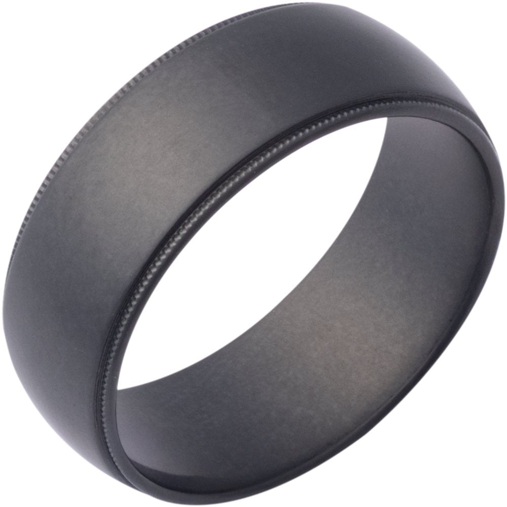 Zirconium 8 mm 8MM Zirconium Euro-Dome Step Edge with Milgrain Edges and Vintage Finish Size 7