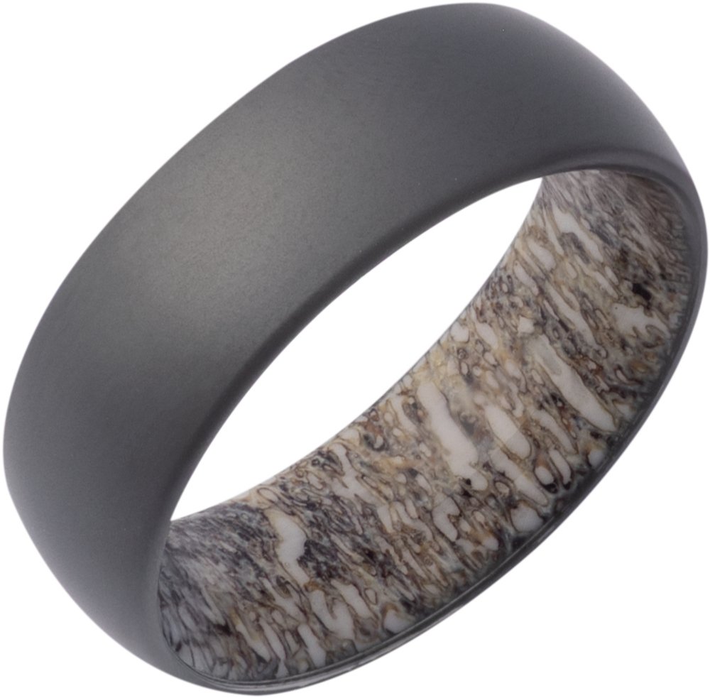 Zirconium 8 mm Elk Antler Interior Sleeve Comfort-Fit Half-Round Band with Matte Finish Size 7