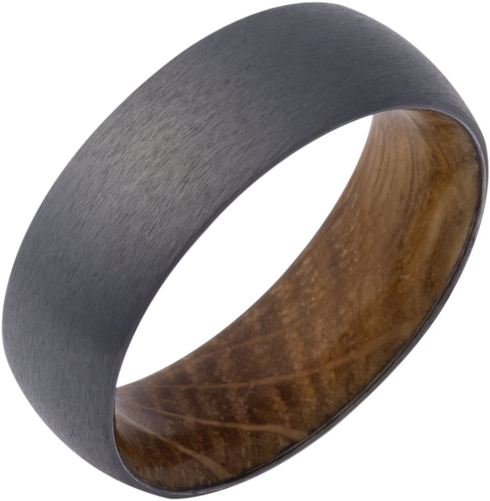 Zirconium 8 mm Whiskey Barrel Wood Interior Sleeve Comfort-Fit Half-Round Band Size 8