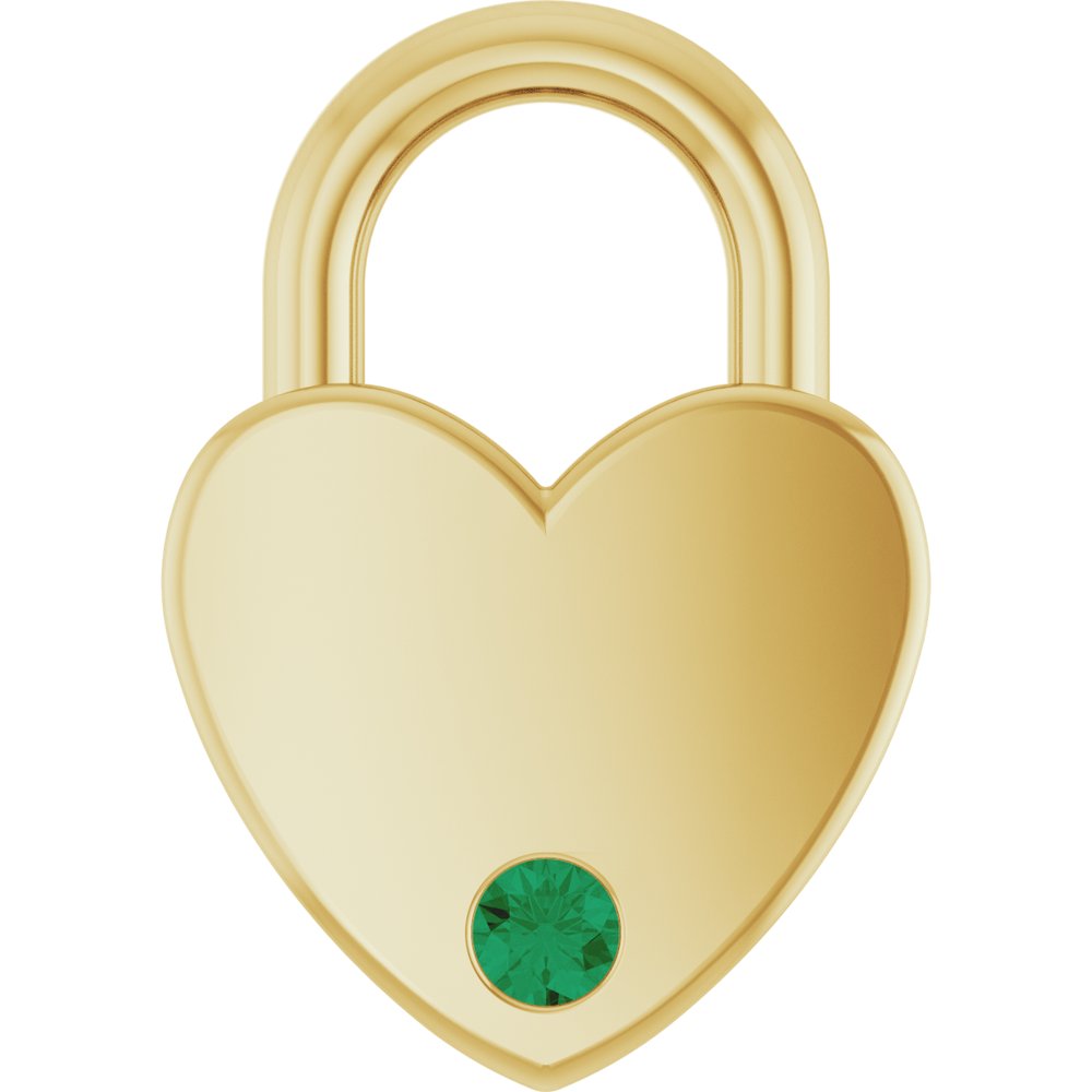 14K Yellow Gold Lab-Grown Emerald Heart Locket Charm/Pendant