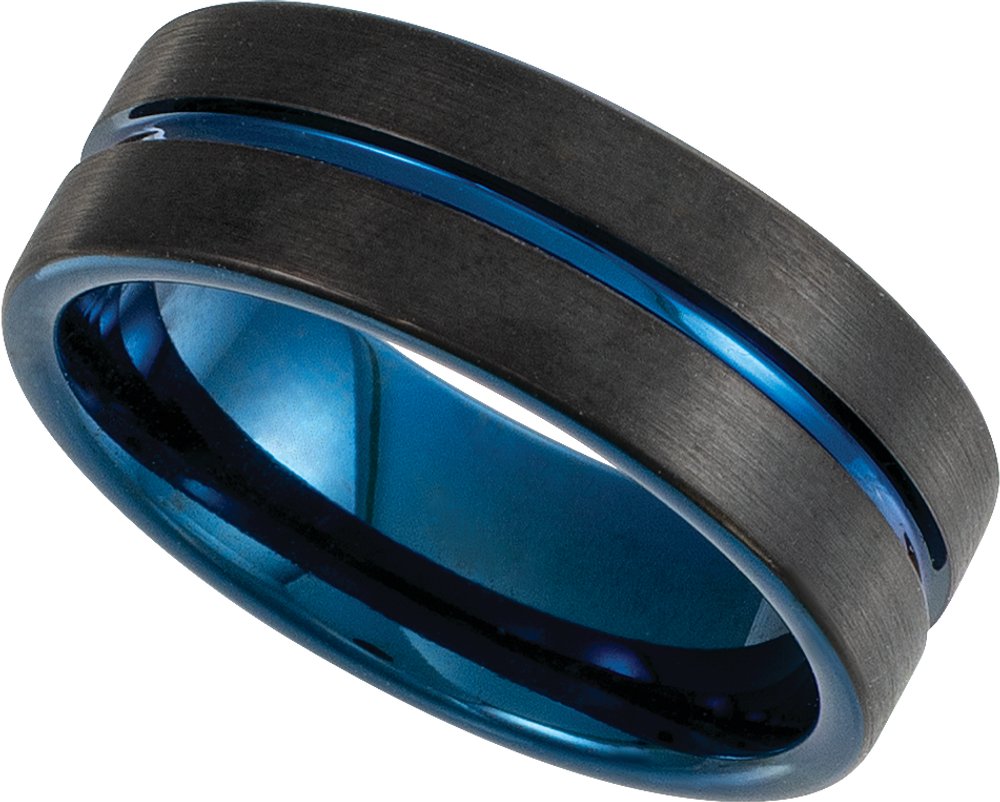 Blue PVD Tungsten 8 mm Grooved Comfort-Fit Band Size 10