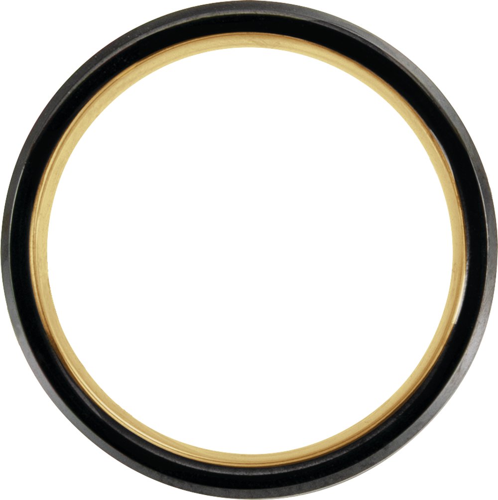 18K Yellow Gold PVD & Black PVD Tungsten 6 mm Beveled-Edge Grooved Comfort-Fit Band Size 7