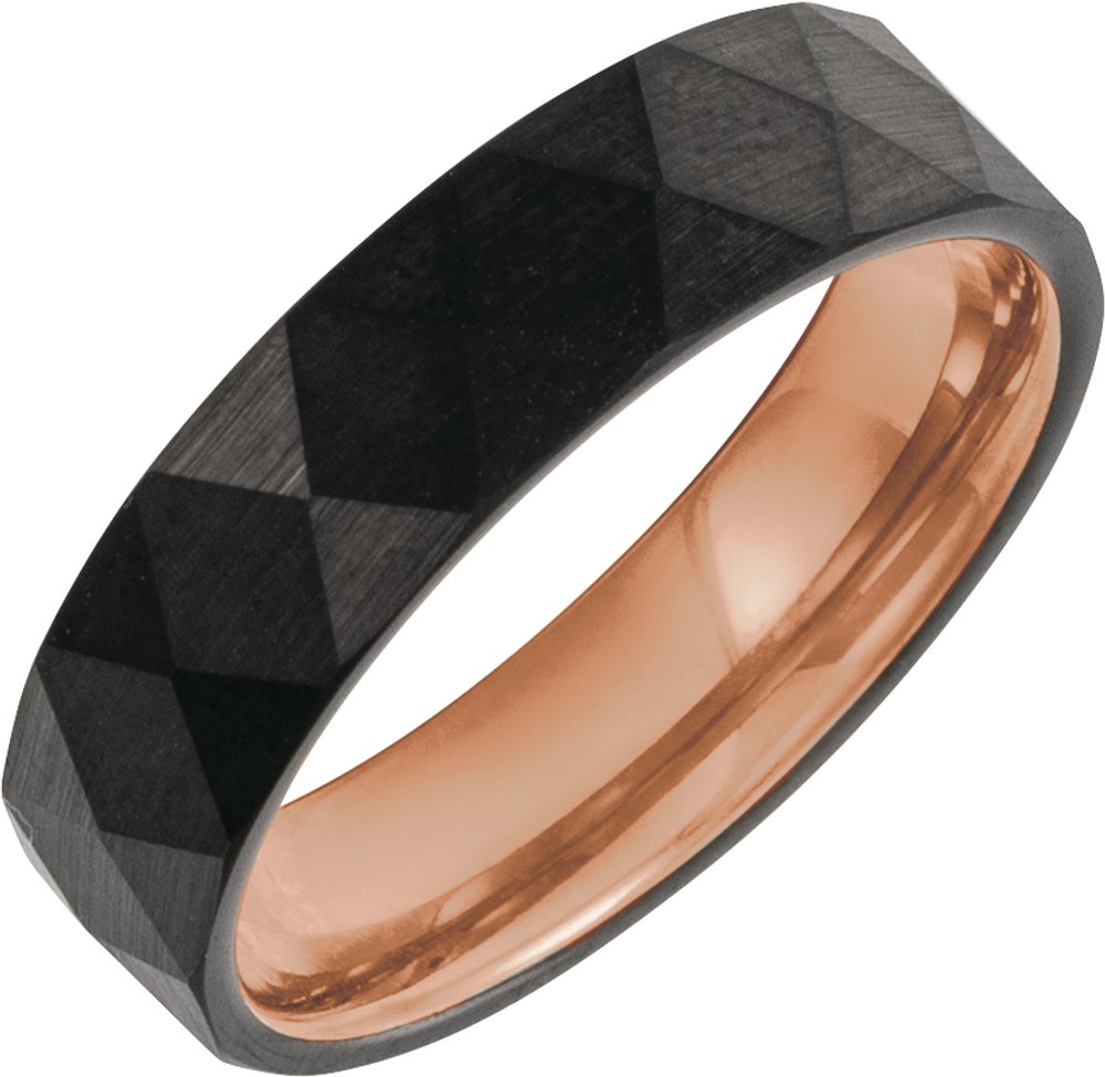 18K Rose Gold PVD Tungsten 6 mm Geometric Faceted Comfort-Fit Band Size 10