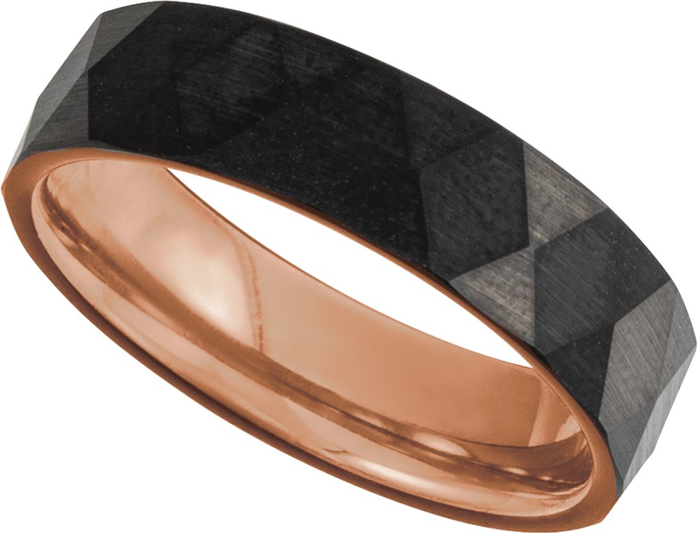 18K Rose Gold PVD Tungsten 6 mm Geometric Faceted Comfort-Fit Band Size 10