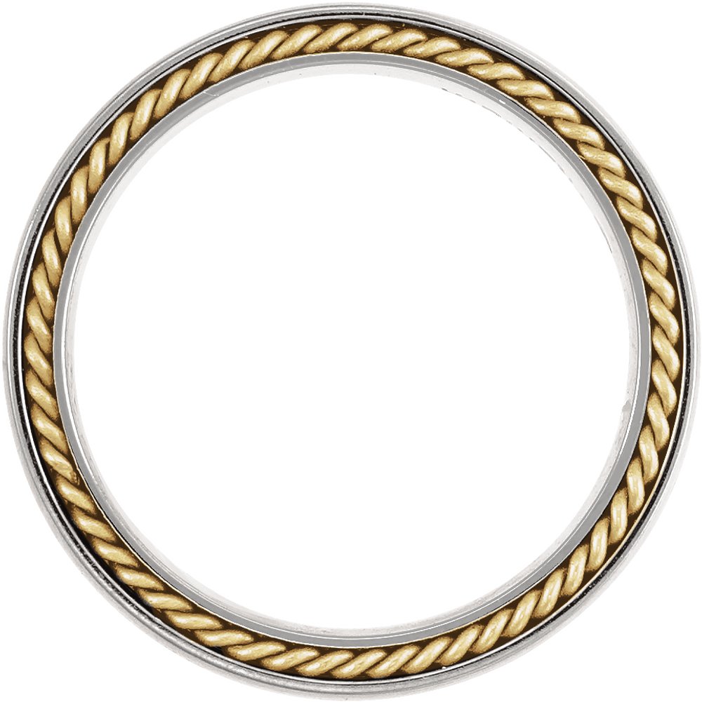 Titanium & 18K Yellow Gold PVD Rope Inlay 8 mm Comfort-Fit Half Round Band Size 10