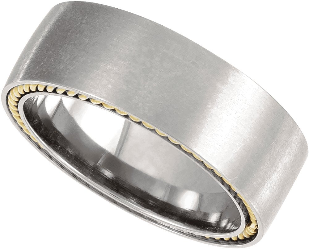 Titanium & 18K Yellow Gold PVD Rope Inlay 8 mm Comfort-Fit Half Round Band Size 10