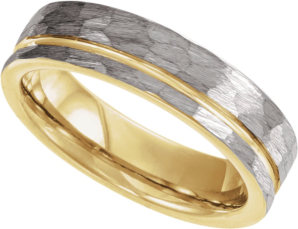 18K Yellow Gold PVD Tungsten 6 mm Grooved Comfort-Fit Flat Band Size 10