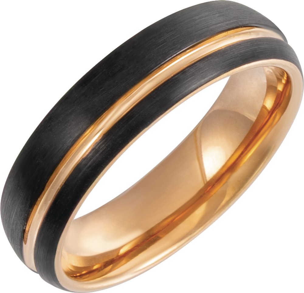 18K Rose Gold PVD & Black PVD Tungsten 6 mm Grooved Comfort-Fit Band Size 8