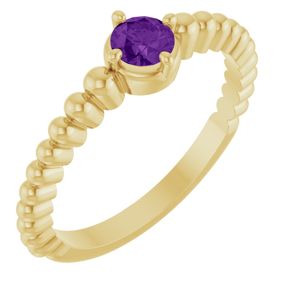 14K Yellow Gold Natural Amethyst Graduated Bead Ring