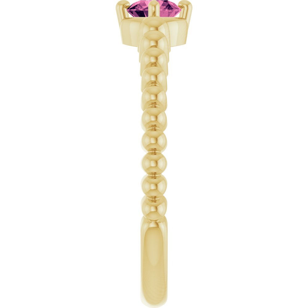 14K Yellow Gold Natural Pink Tourmaline Graduated Bead Ring