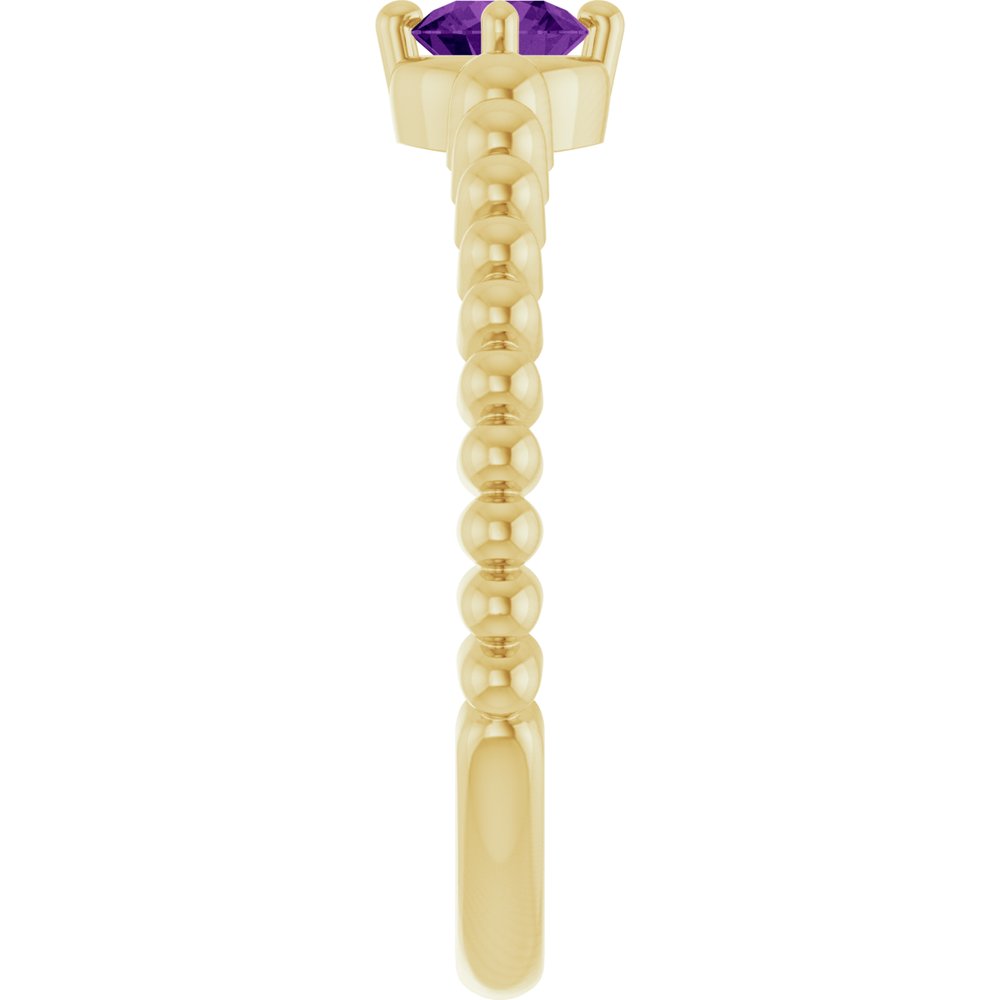 14K Yellow Gold Natural Amethyst Graduated Bead Ring
