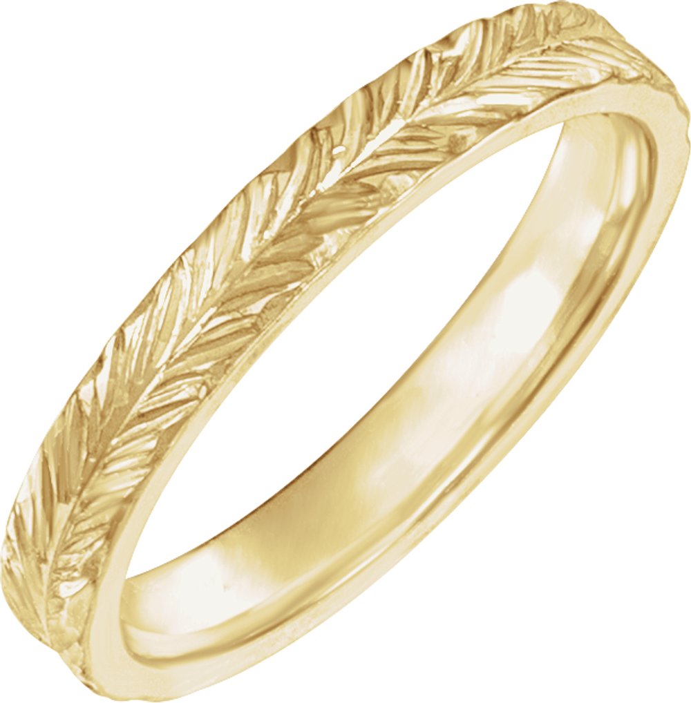 14K Yellow Gold Hand-Engraved Wheat Pattern Flat Band Size 6