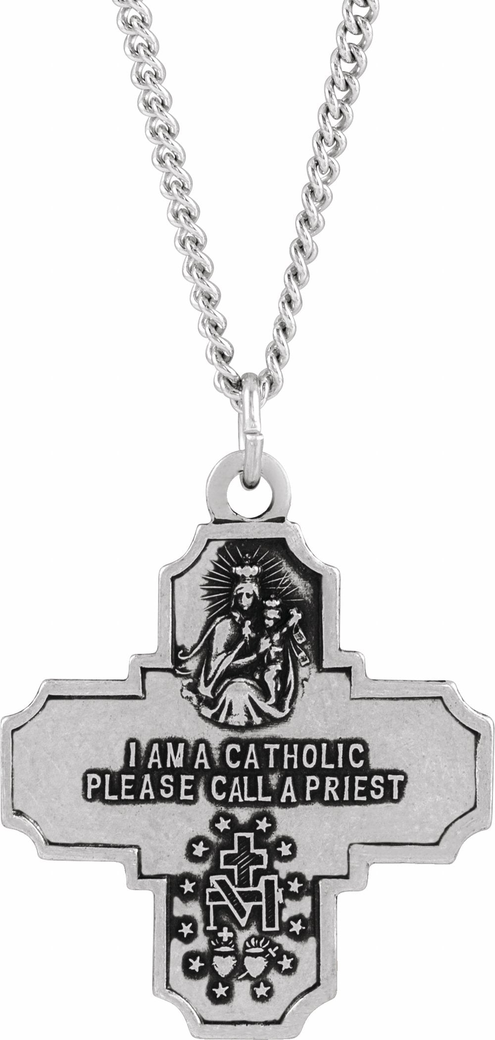 Sterling Silver 30x29 mm Four-Way Cross Medal 24" Necklace