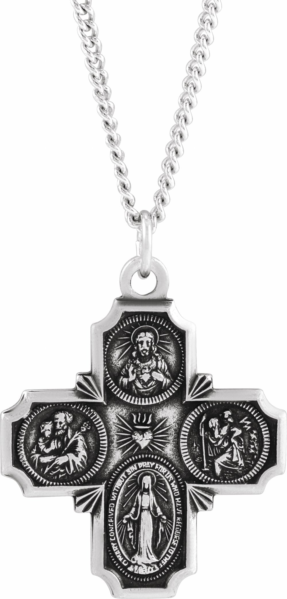 Sterling Silver 30x29 mm Four-Way Cross Medal 24" Necklace