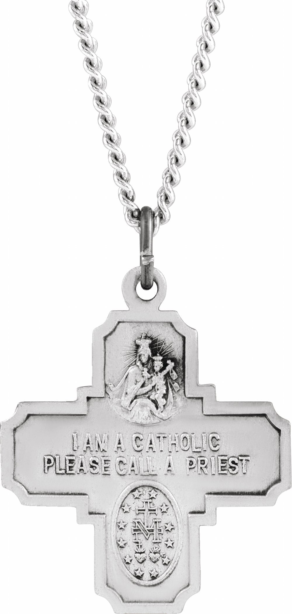 Sterling Silver 25x24 mm Four-Way Cross Medal 24" Necklace