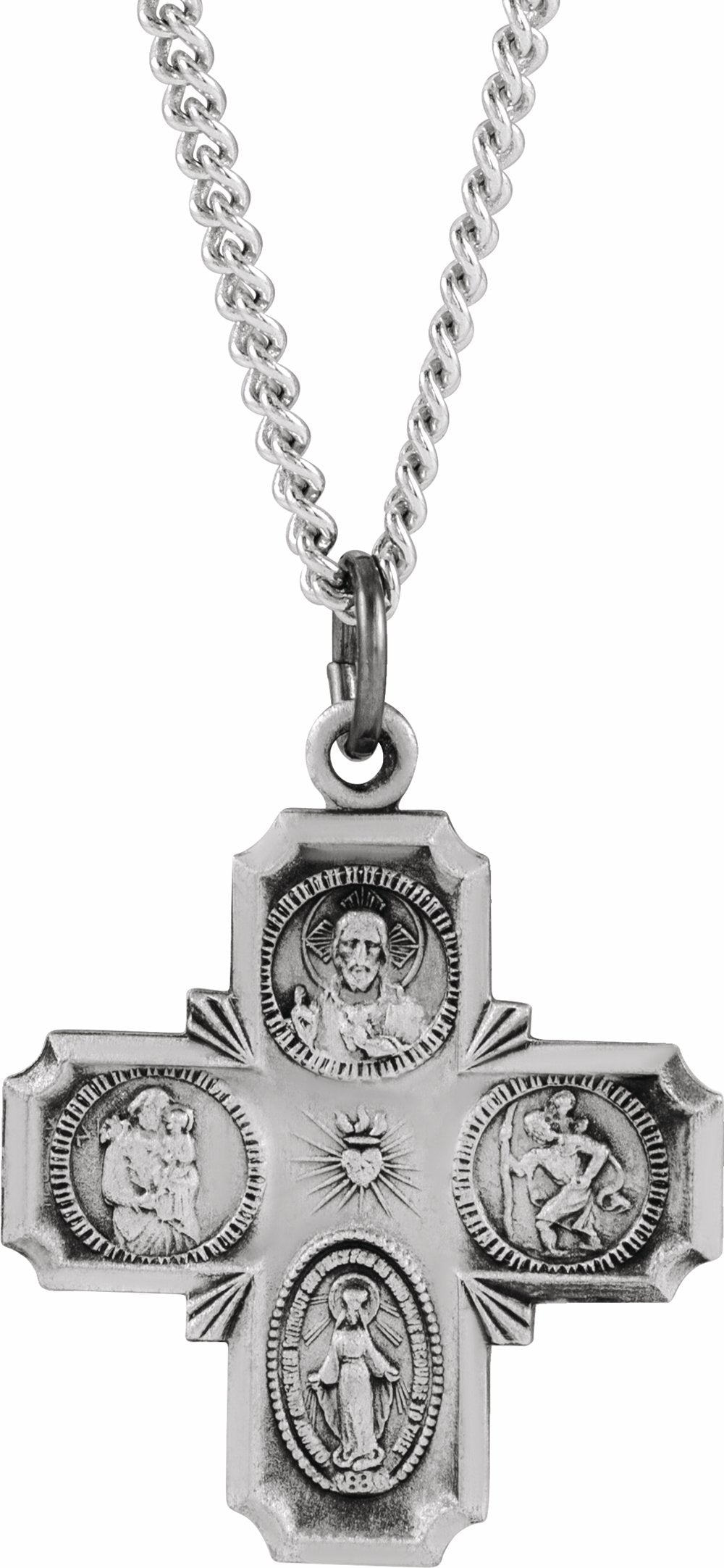 Sterling Silver 25x24 mm Four-Way Cross Medal 24" Necklace