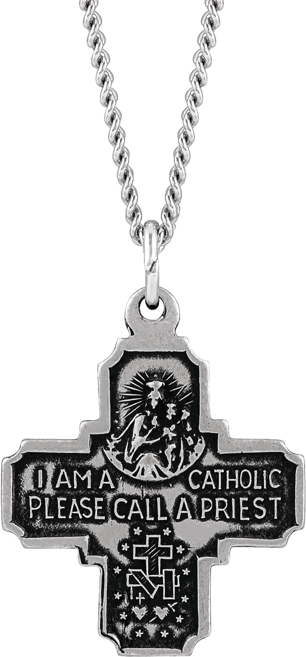 Sterling Silver 19x17.7 mm Four-Way Cross Medal 18" Necklace
