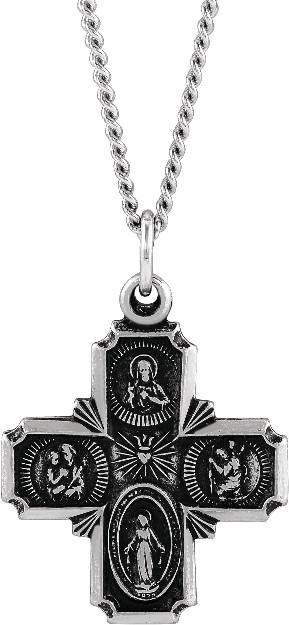 Sterling Silver 19x17.7 mm Four-Way Cross Medal 18" Necklace