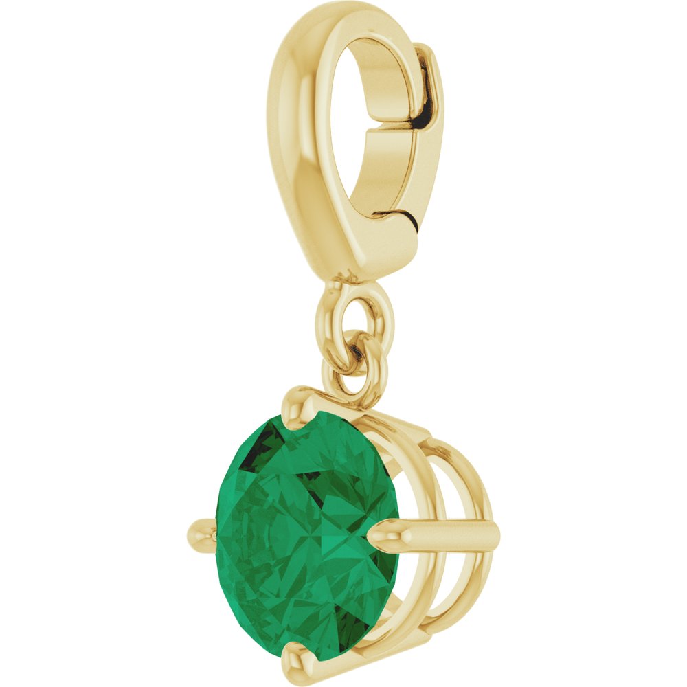 18K Yellow Gold-Plated Sterling Silver Lab-Grown Emerald Charm/Pendant