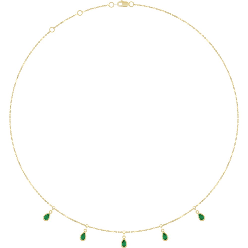14K Yellow Gold Lab-Grown Emerald 5-Stone Station 16-18" Necklace