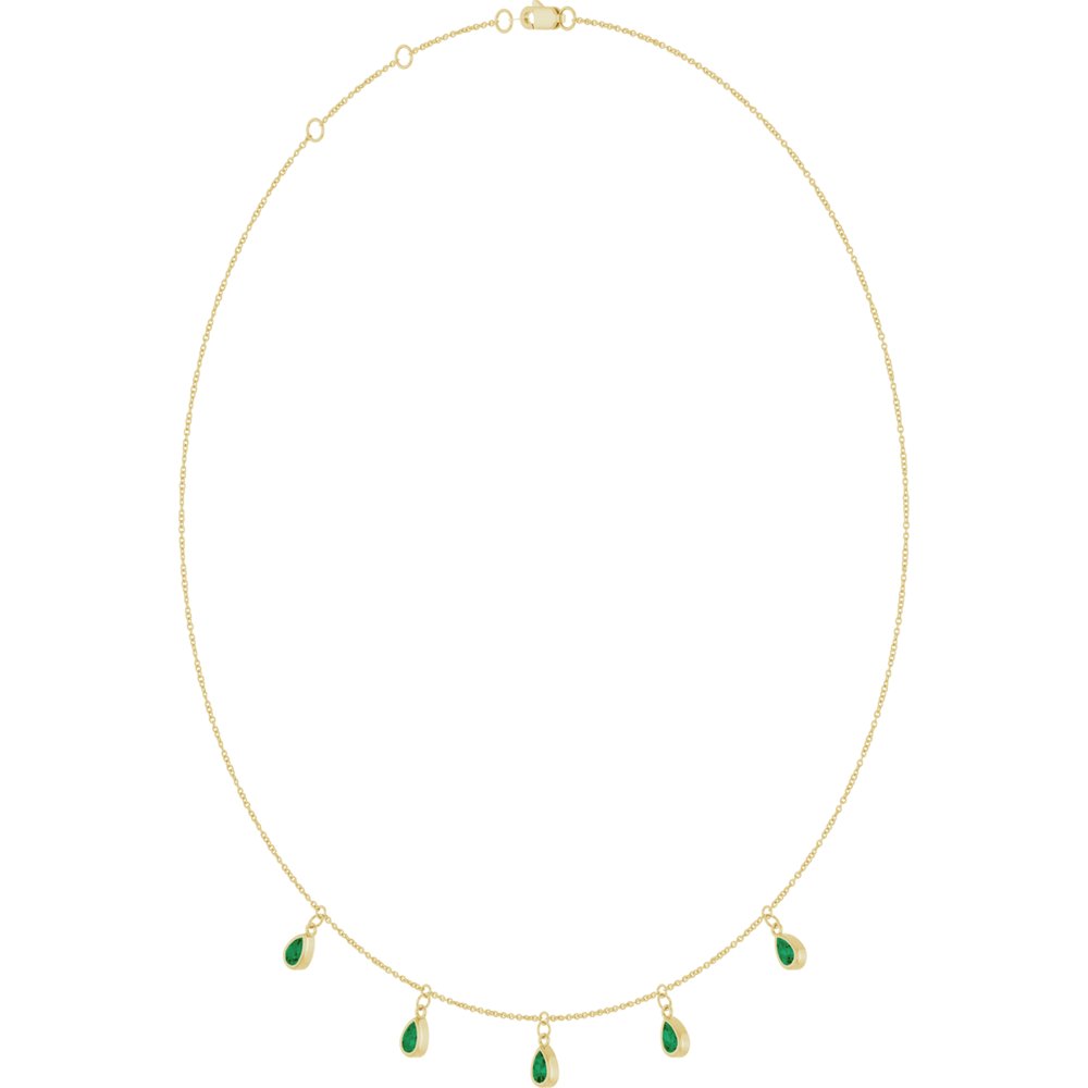14K Yellow Gold Lab-Grown Emerald 5-Stone Station 16-18" Necklace