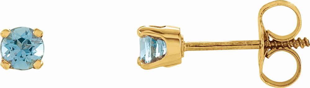 14K Yellow Gold Natural Blue Zircon Youth Earrings