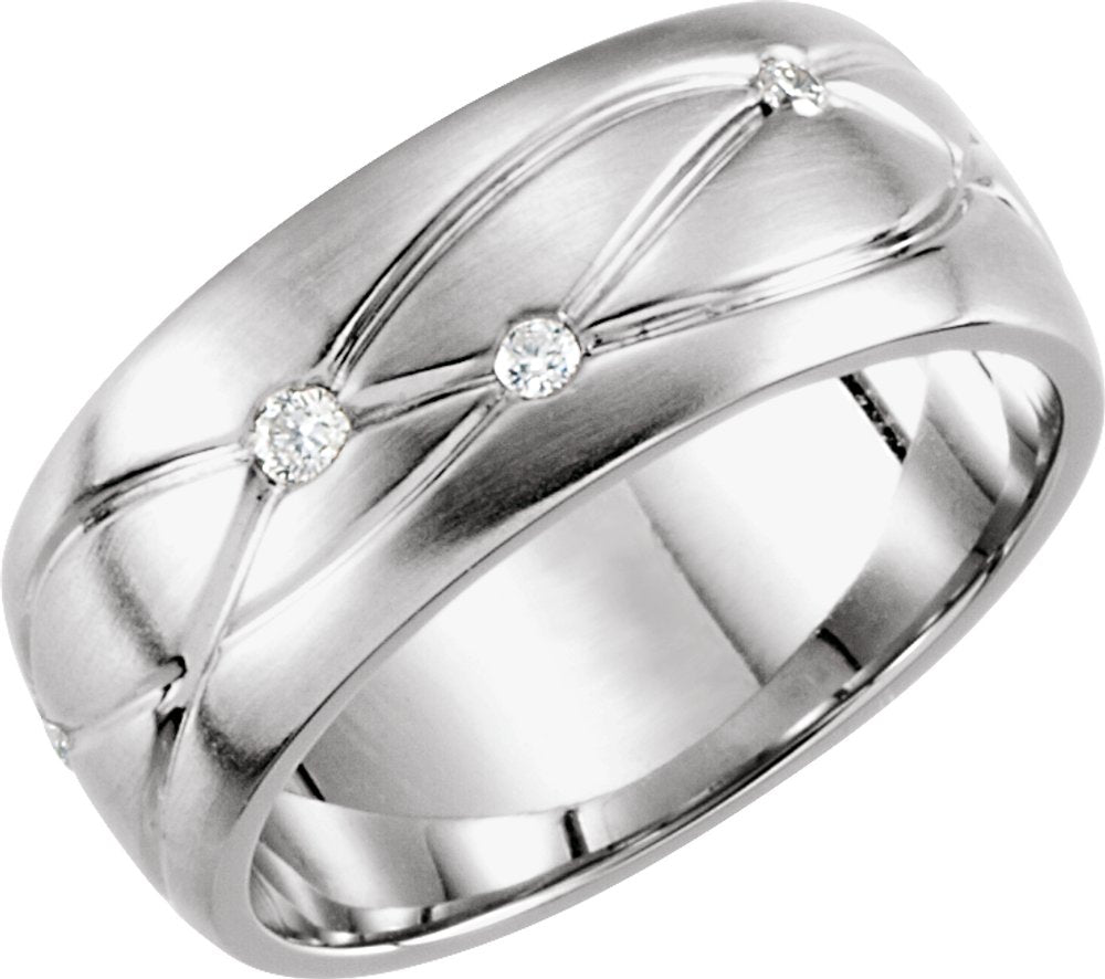 14K White 1/5 CTW Natural Diamond Grooved Band Size 7