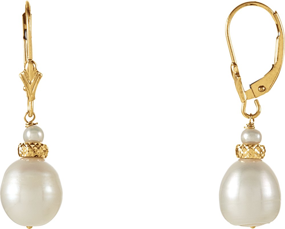 14K Yellow Gold Cultured White Freshwater Pearl Earrings
