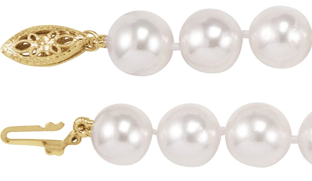 14K Yellow Gold Cultured White Akoya Pearl 16" Necklace