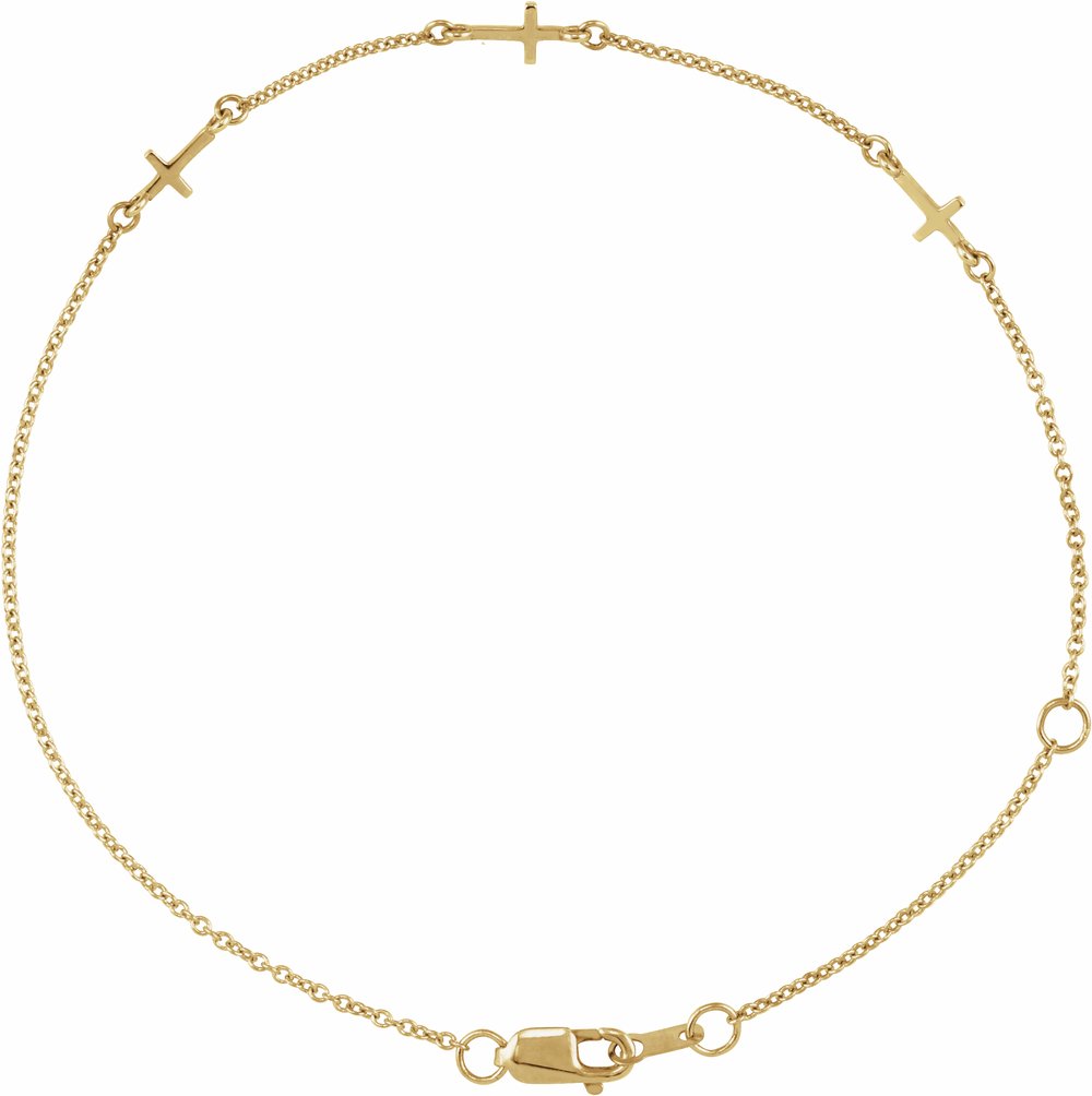 14K Yellow Gold Cross Station 6 1/2-7 1/2" Bracelet