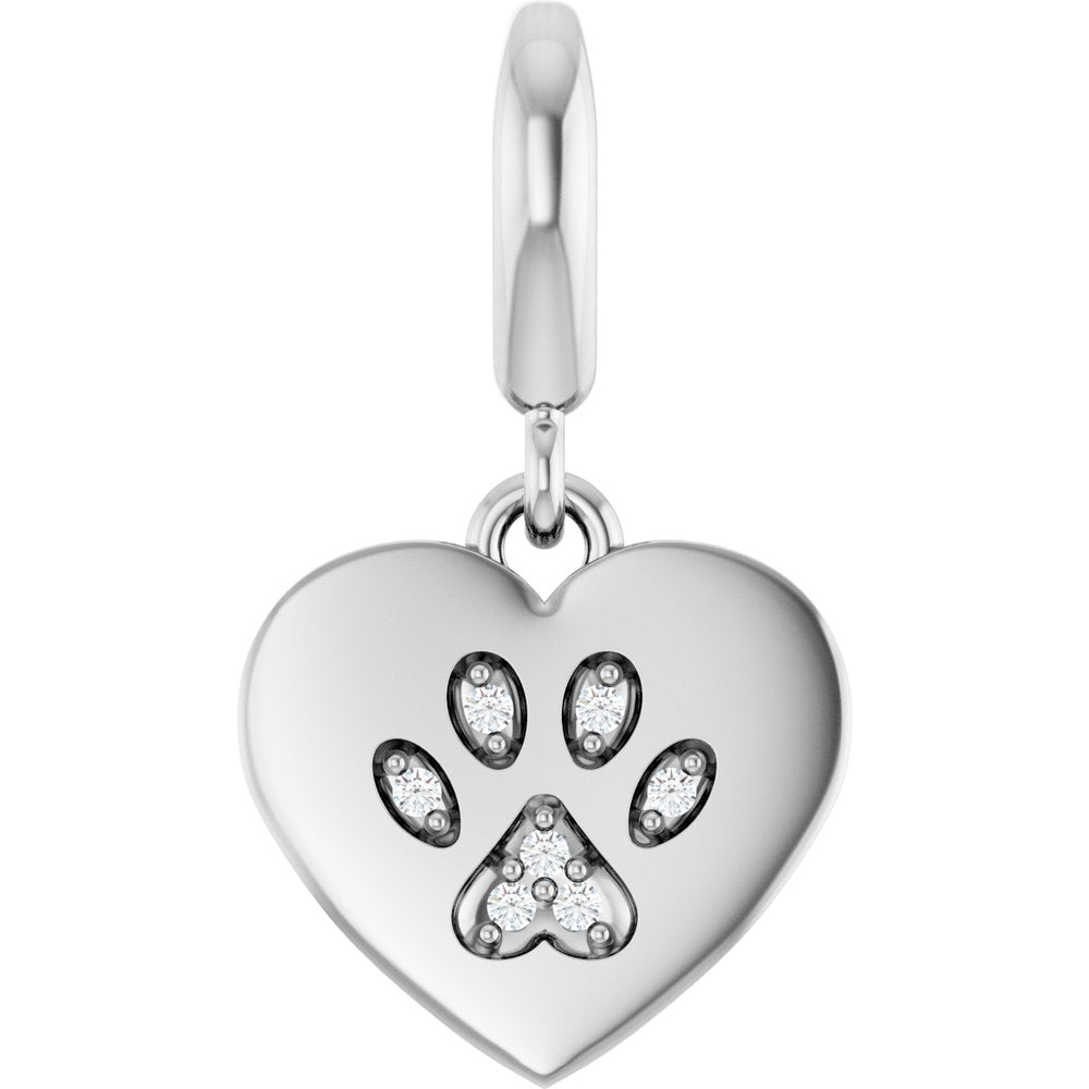 Sterling Silver .02 CTW Lab-Grown Diamond Paw Print Heart Charm/Pendant