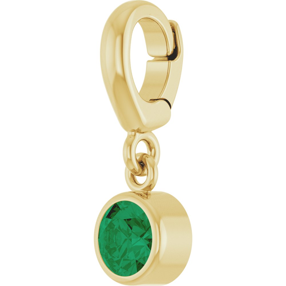 14K Yellow Gold Lab-Grown Emerald Charm/Pendant